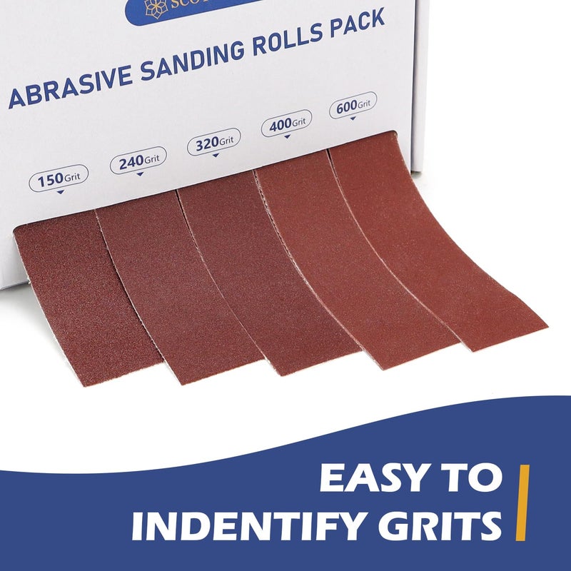 SCOTTCHEN Abrasive Sanding Rolls 1" x 20Ft x 5 Grits Emery Cloth Roll with Dispenser for Finishing and Sanding, Abrasive Paper Variety Pack Sanding Rolls Grits 150, 240, 320, 400, 600 - Image 2